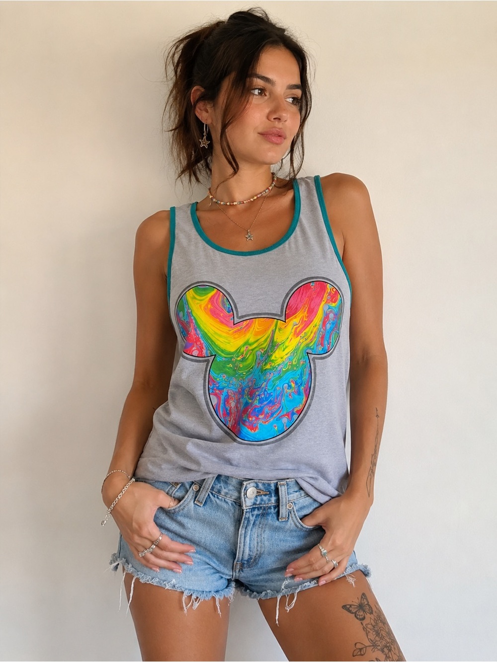“Disney Rainbow Psychedelic Mickey Tank Top Y2K Festival Rave”